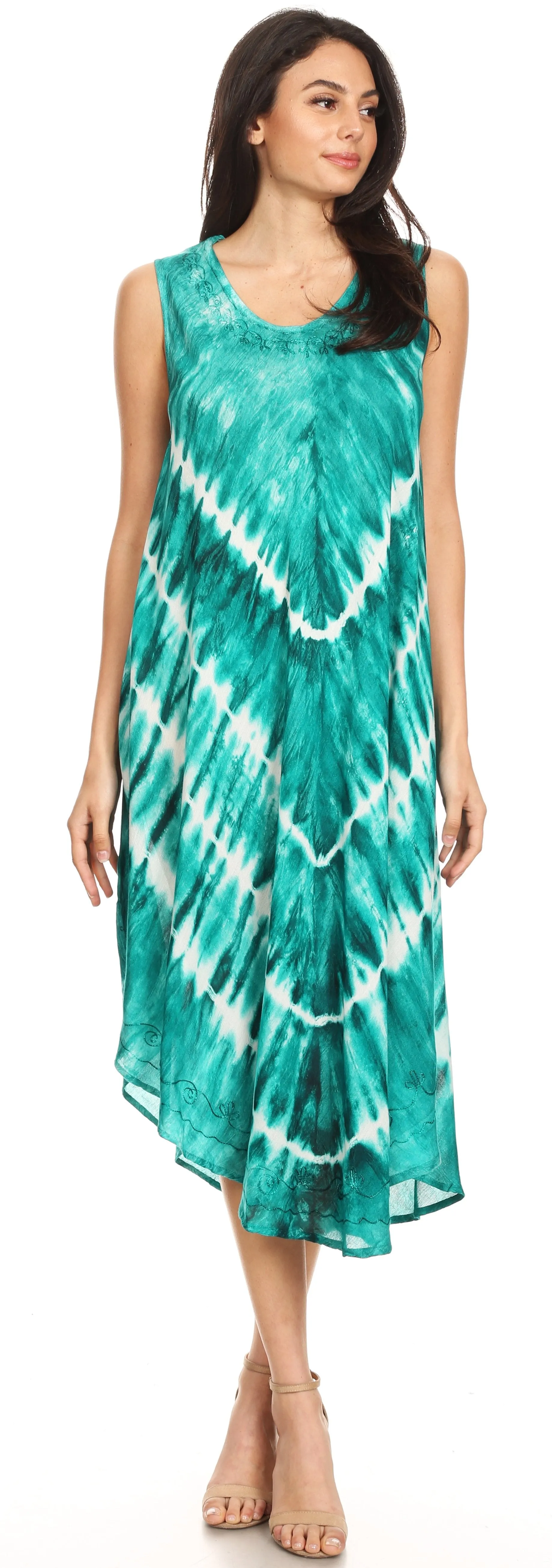 Sakkas Ambra Women's Casual Maxi Tie Dye Sleeveless Loose Tank Cover-up Dress