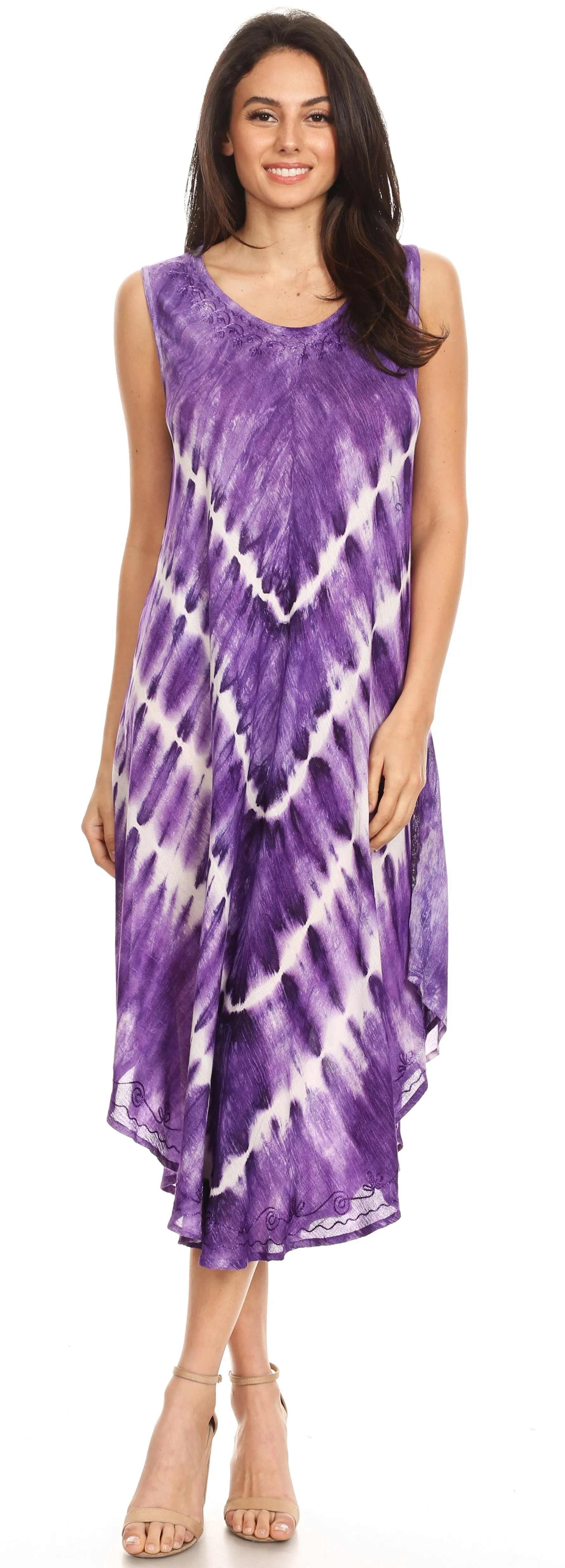 Sakkas Ambra Women's Casual Maxi Tie Dye Sleeveless Loose Tank Cover-up Dress