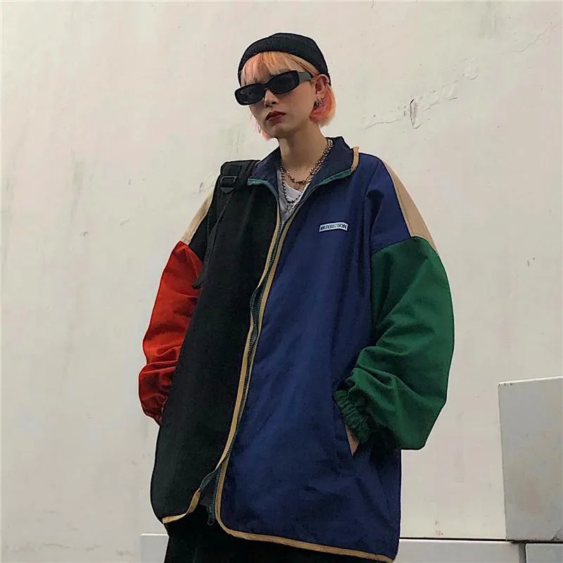 Sale Color Block 90S Windbreaker Double Sided Jacket