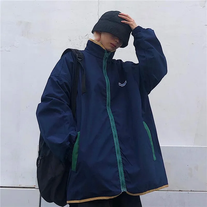 Sale Color Block 90S Windbreaker Double Sided Jacket