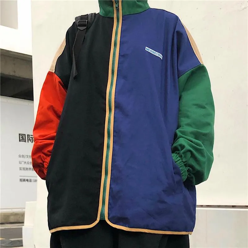 Sale Color Block 90S Windbreaker Double Sided Jacket