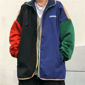 Sale Color Block 90S Windbreaker Double Sided Jacket