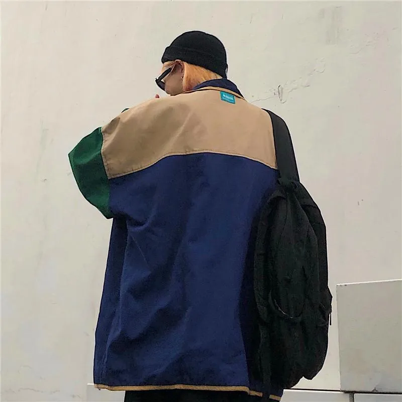 Sale Color Block 90S Windbreaker Double Sided Jacket