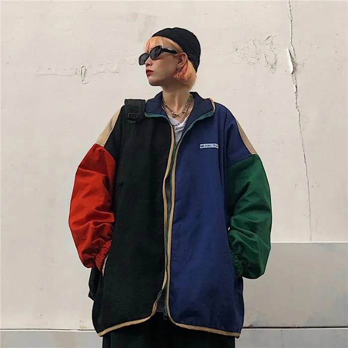 Sale Color Block 90S Windbreaker Double Sided Jacket