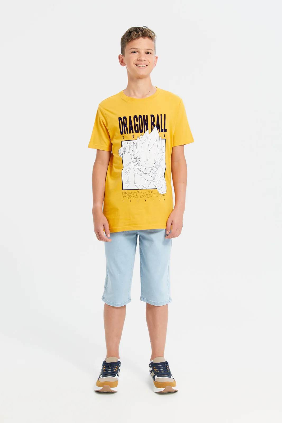 Boys Senior Dragon Ball Z Mustard Print T-Shirt