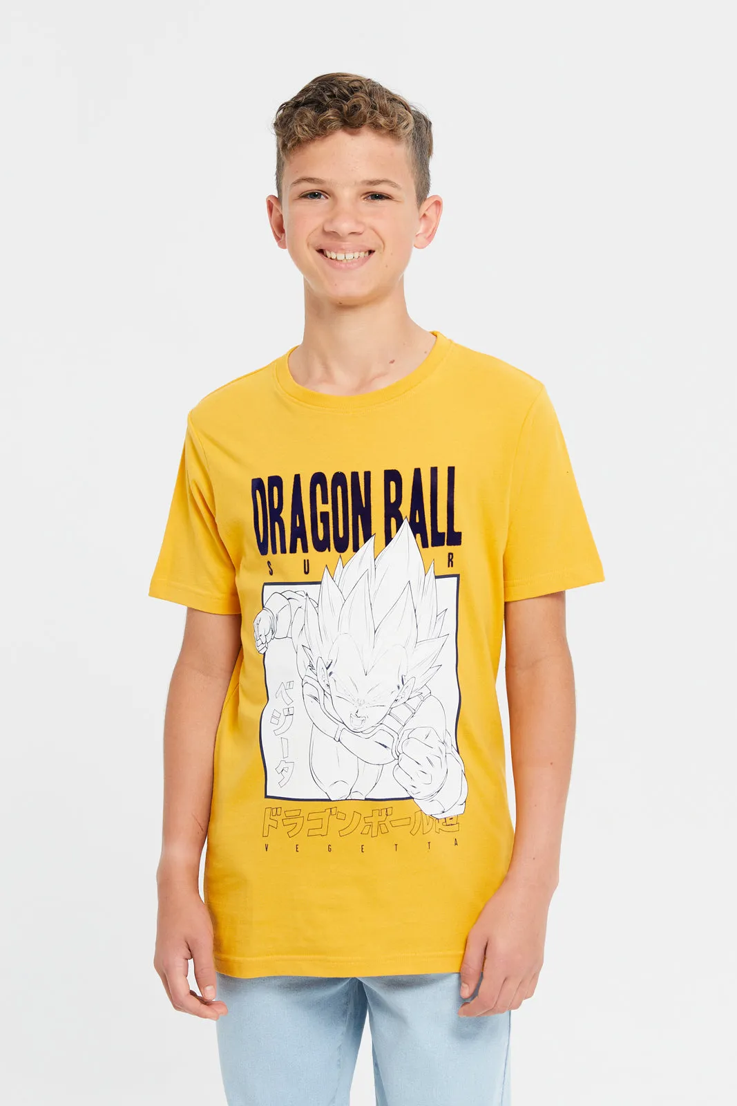 Boys Senior Dragon Ball Z Mustard Print T-Shirt