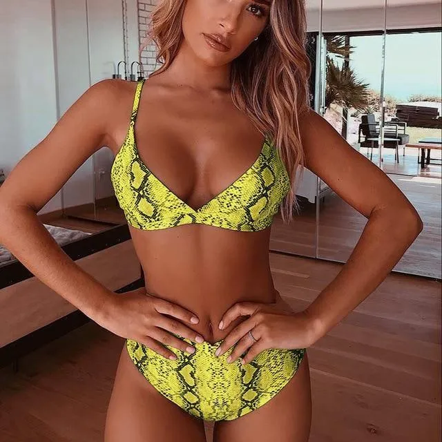 Sexy Snake Print Bikini Push Up Bikinis Set High Waist Swimming Suits