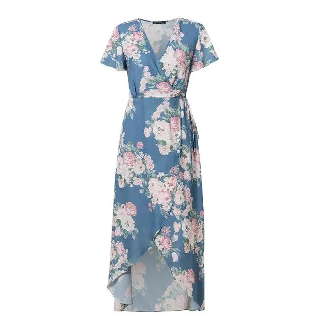 Sexy V-neck Floral Print Wrap Beach Boho Slim Fit Dress