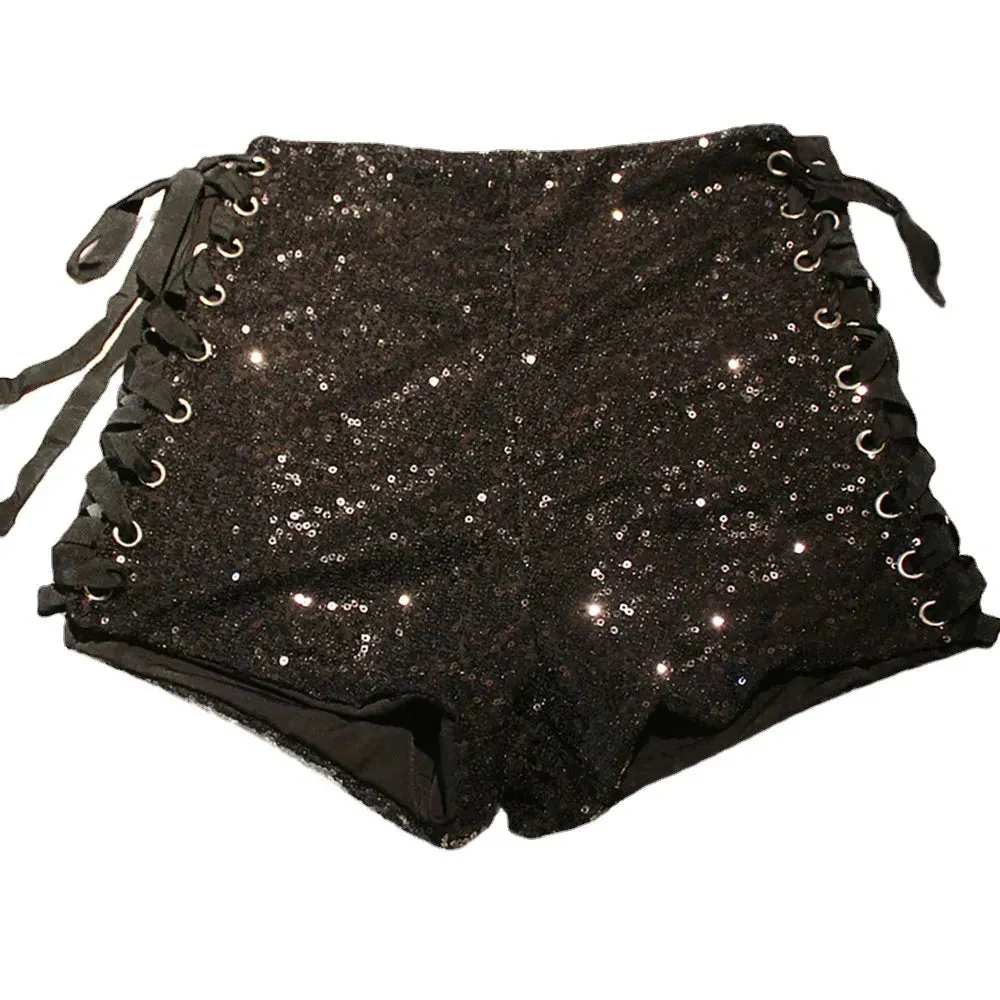 Side Tie Sequin Shorts