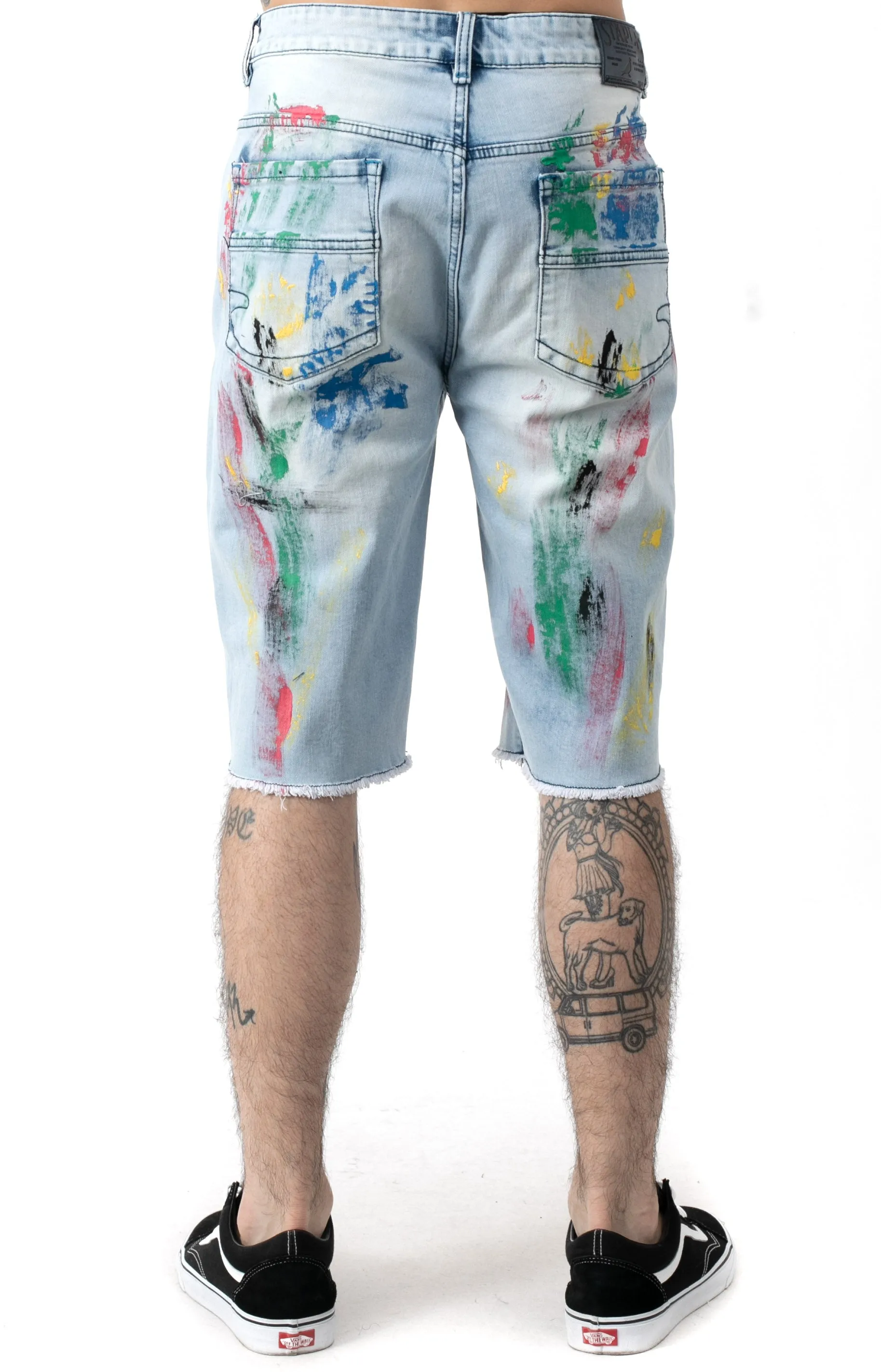 Splatter Denim Shorts - Light Stone Wash