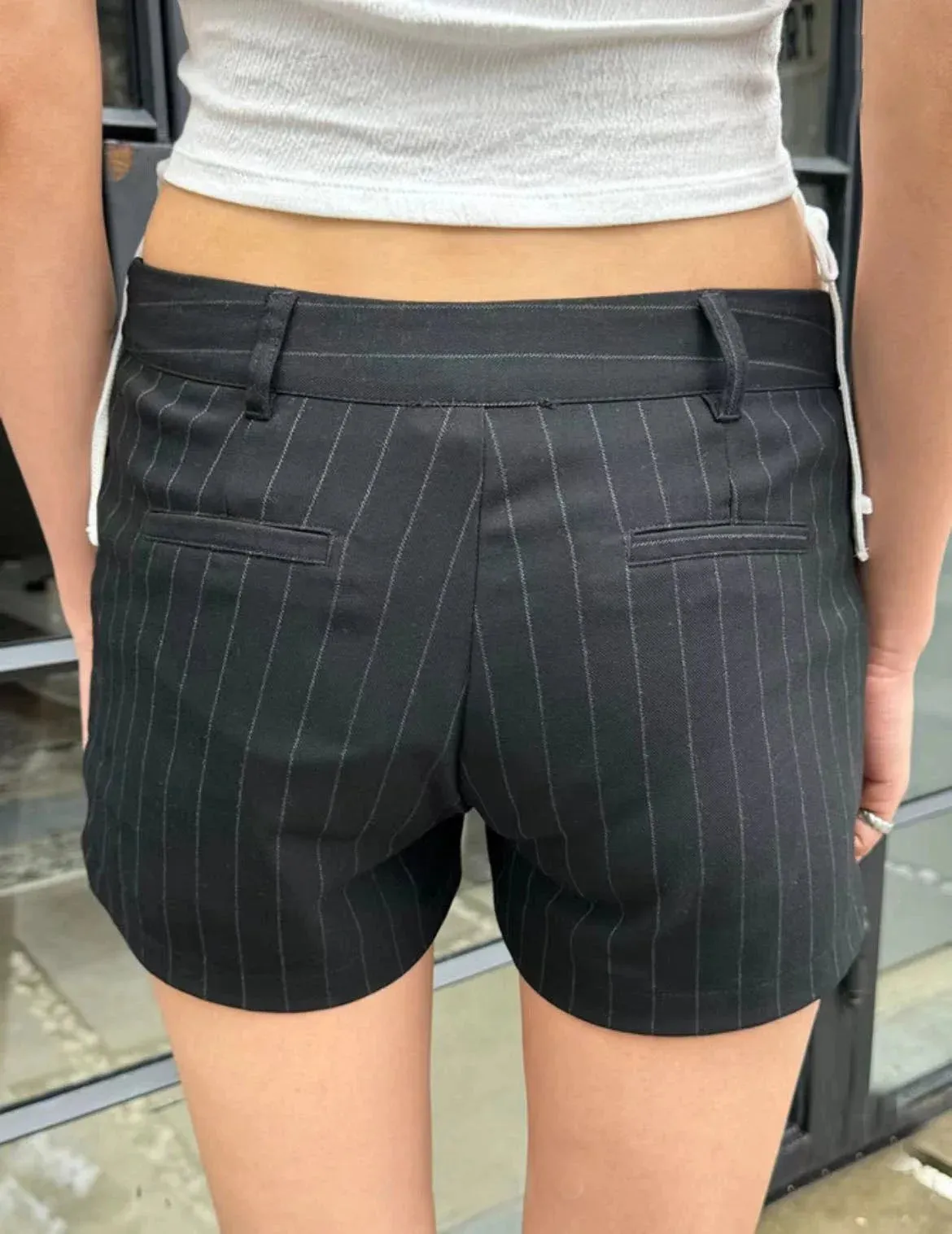 TAVIMART  -  Sweet Women Black Shorts 2024 Fashion Summer Ladies  Black Vertical Stripes Shorts Vintage Female Casual Pants