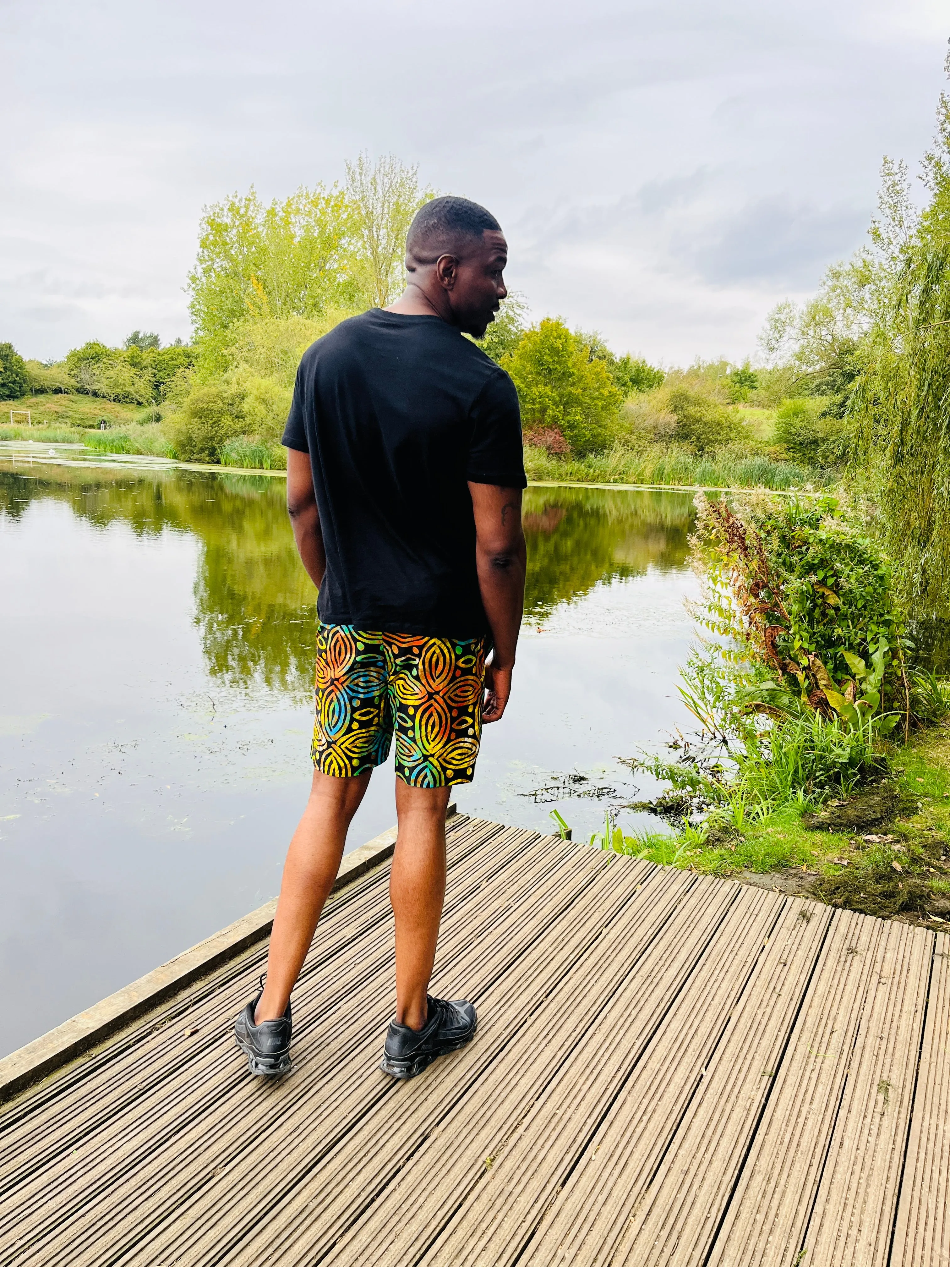 The Bassi Men Ankara African Print Shorts in Colour Pop & Black by Eldimaa Fashion