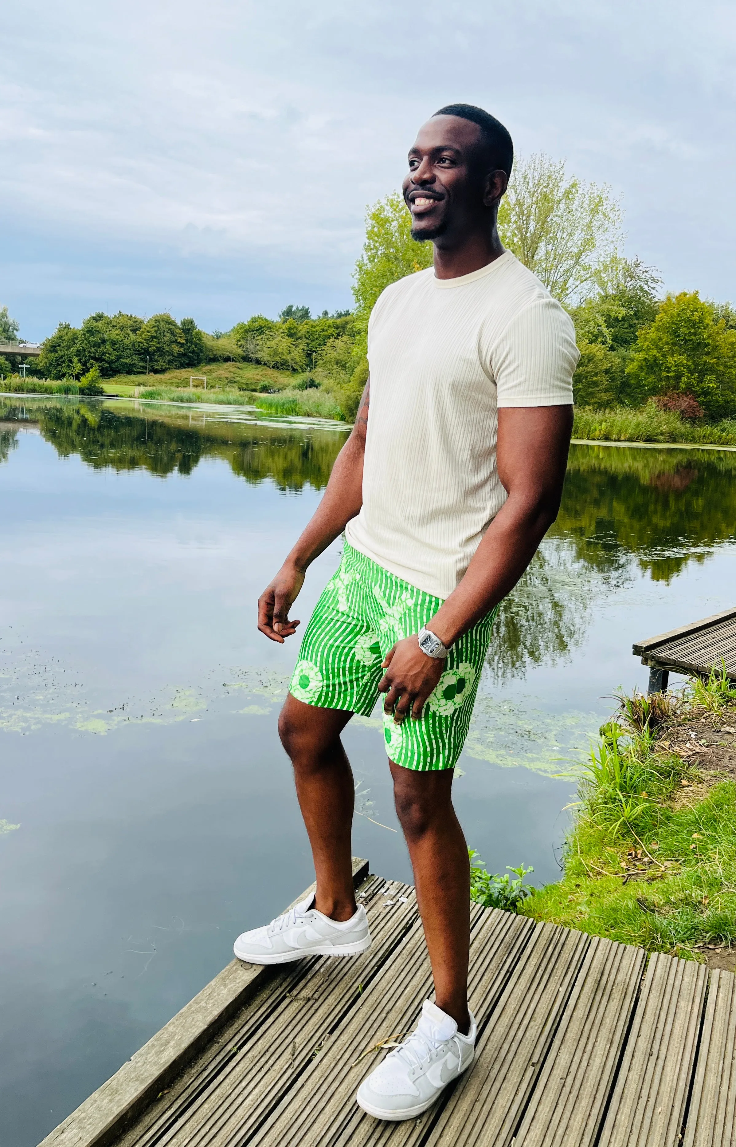 The Bassi Men Ankara African Print Shorts in Green by Eldimaa Fashion