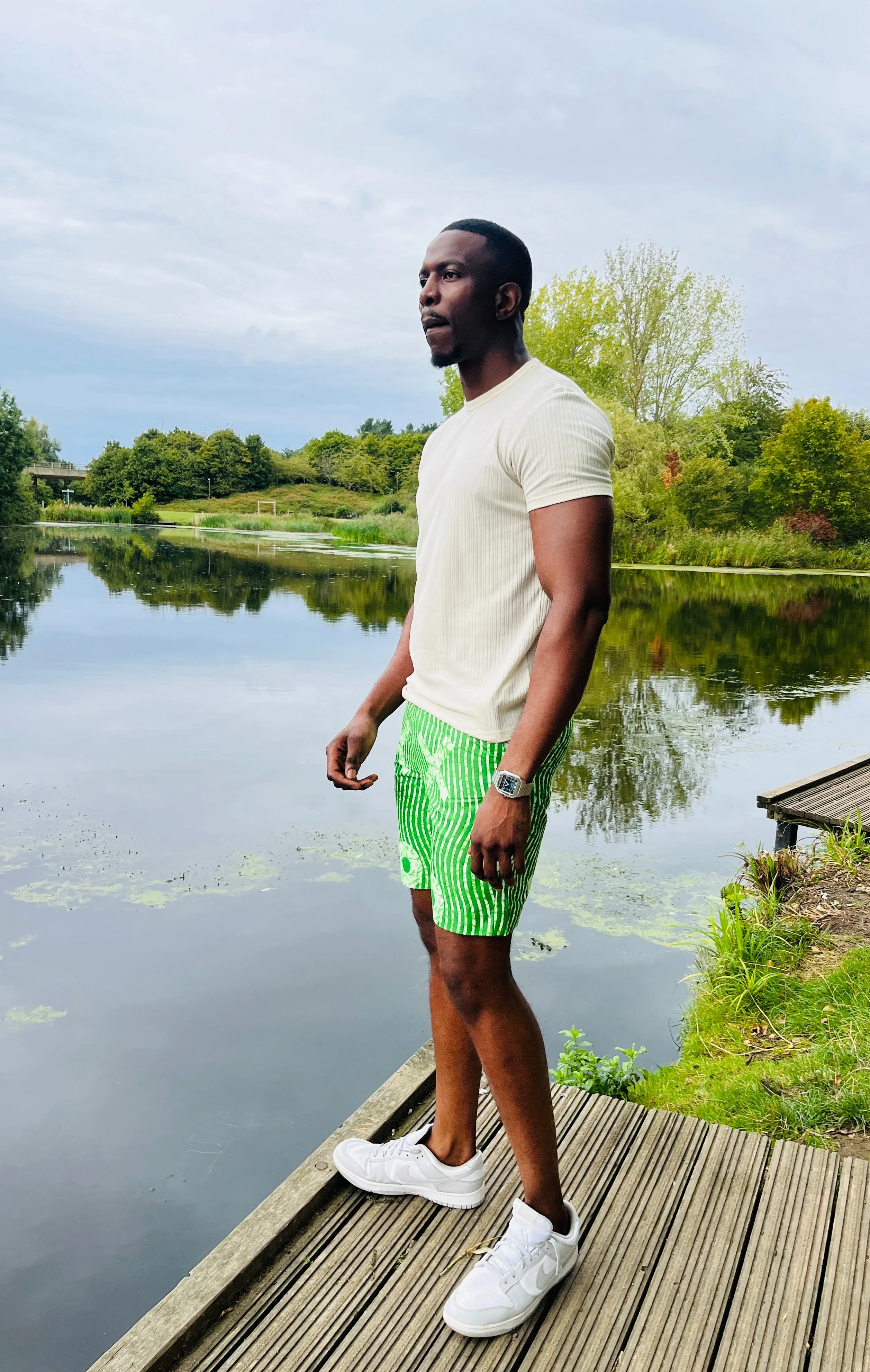 The Bassi Men Ankara African Print Shorts in Green by Eldimaa Fashion