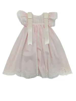 Treasured Memories Pink Dress W/Candle Light Ribbon & Lace & Scalloped Lace Hem S505