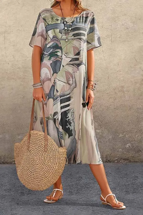 Tunic round neck loose beach maxi dress