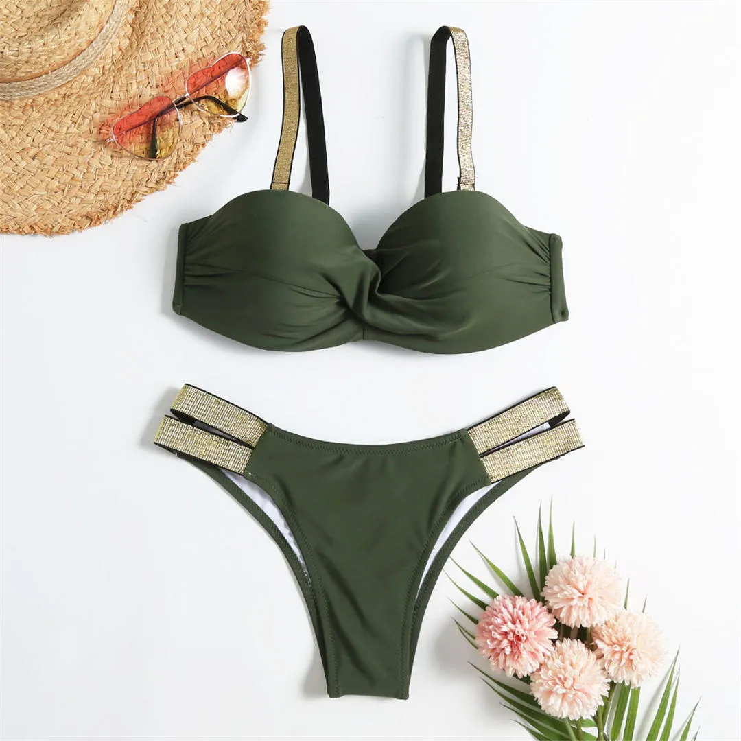 Underwire Push Up Bikini  Swimsuit Female Swimwear Women Two-pieces Bikini set With Bra Cup Bather Bathing Suit Swim V2310W