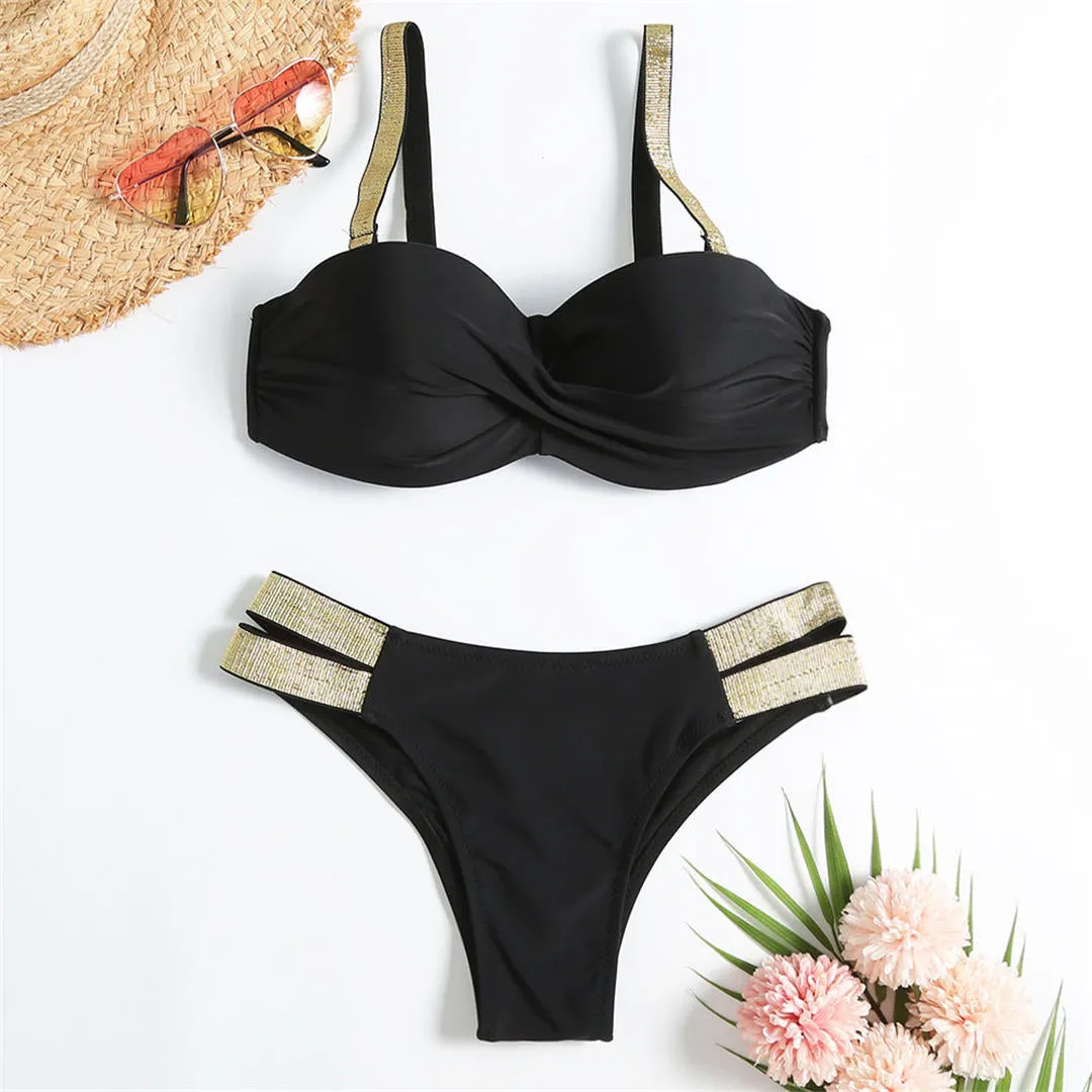 Underwire Push Up Bikini  Swimsuit Female Swimwear Women Two-pieces Bikini set With Bra Cup Bather Bathing Suit Swim V2310W