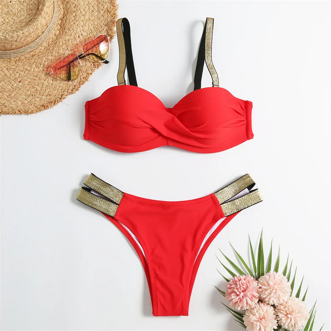 Underwire Push Up Bikini  Swimsuit Female Swimwear Women Two-pieces Bikini set With Bra Cup Bather Bathing Suit Swim V2310W