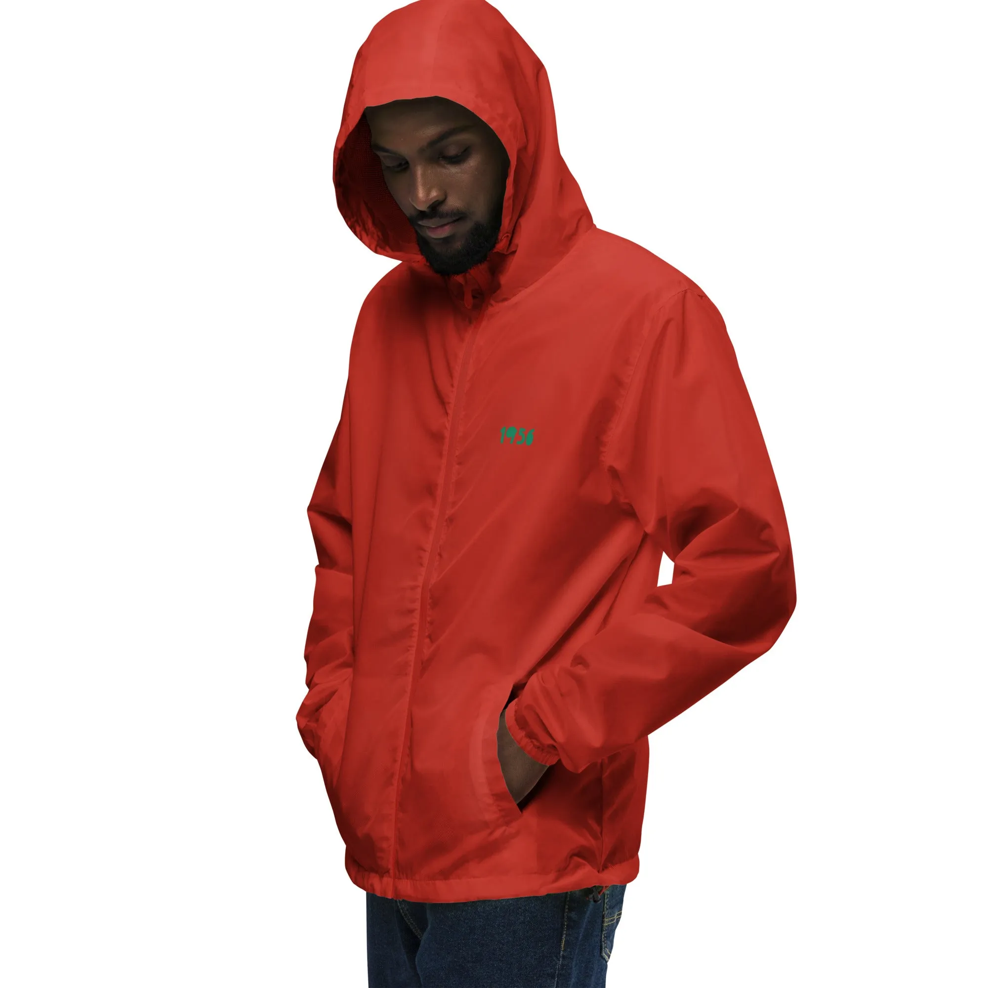 Unisex lightweight zip up windbreaker with 1956 Revolution design (sourced Vecteezy.com)