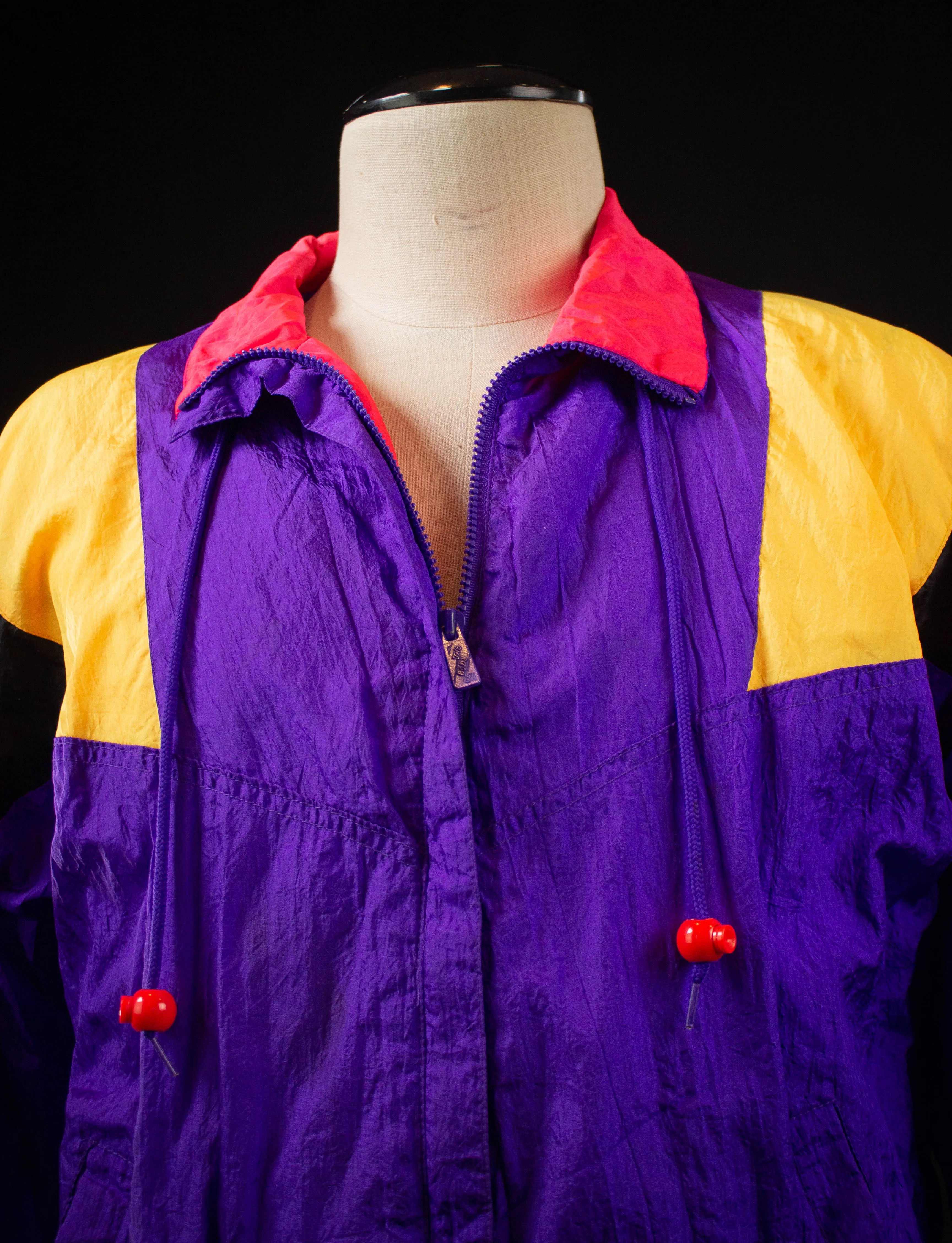 Vintage The Body Co. Nylon Windbreaker Jacket Pink, Purple, and Yellow Large