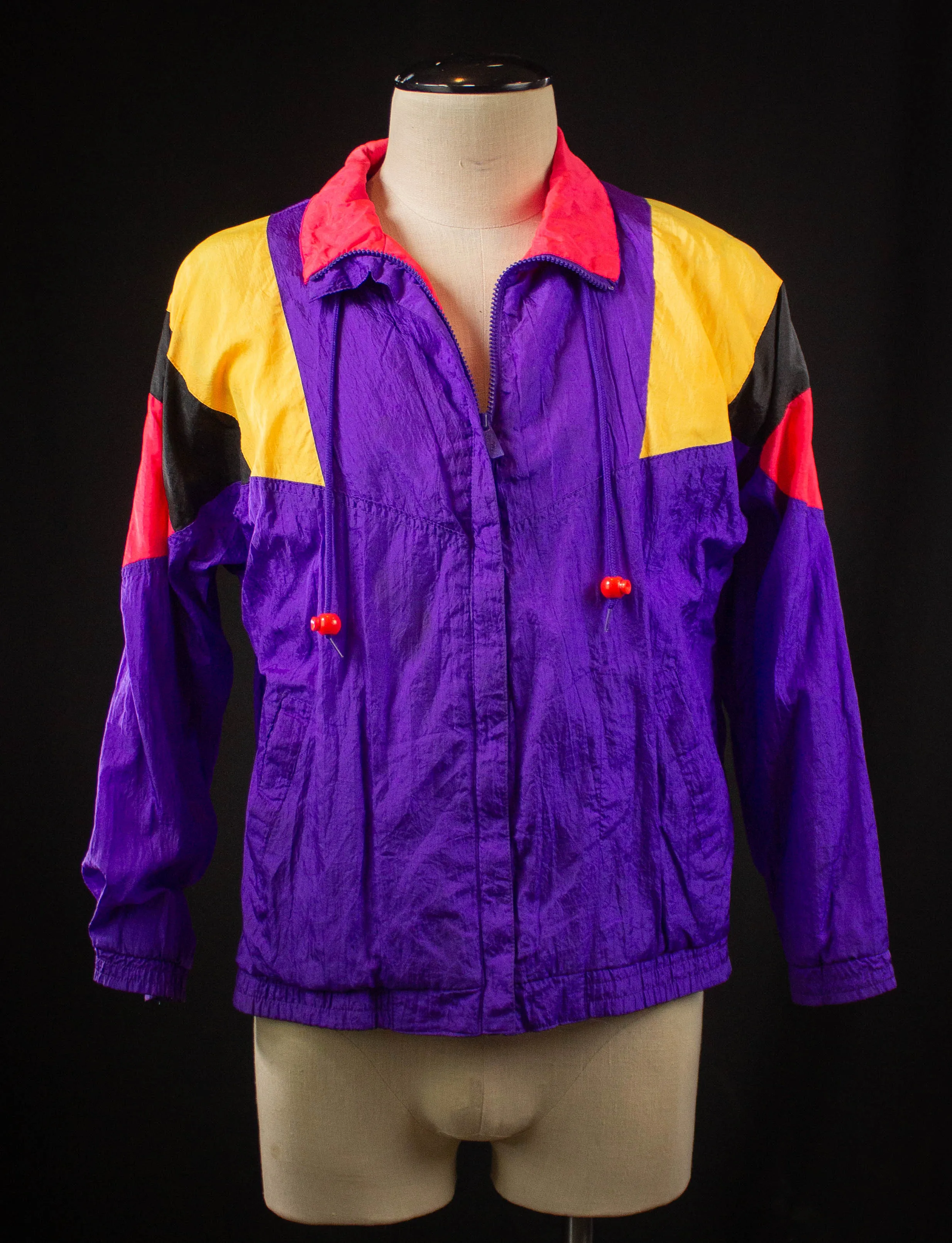 Vintage The Body Co. Nylon Windbreaker Jacket Pink, Purple, and Yellow Large