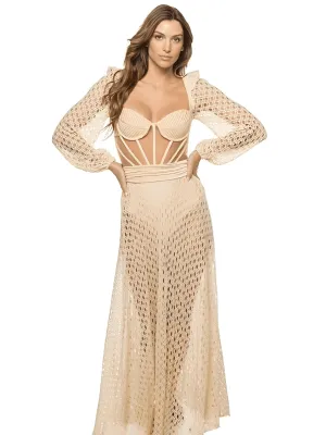 Women's Luxury Cutout Stretch Knit Long Sleeve Beach Dress